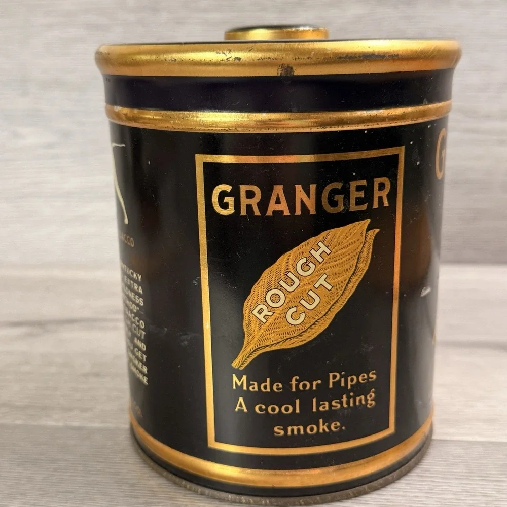 Vintage Granger Pipe Tobacco Gold Rim Rough Cut 14 Oz Tin Can Made USA